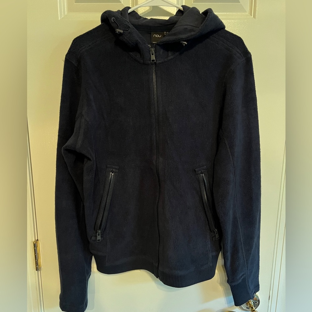 Nau Men’s Organic Cotton Fleece Full Zip Hoody Size Small Navy Colorway